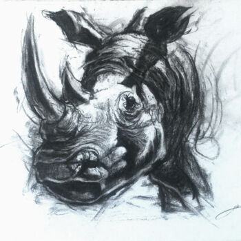 Dessin intitulée "Rhinocéros moderne" par Jean-Baptiste De Poret, Œuvre d'art originale, Fusain