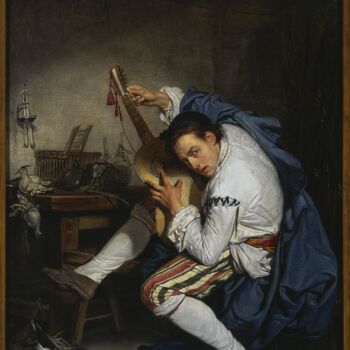 「Le Guitariste (L'Oi…」というタイトルの絵画 Jean-Baptiste Greuzeによって, オリジナルのアートワーク, オイル