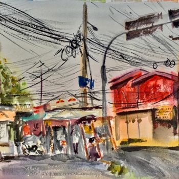 Peinture intitulée "Ayutthaya electri-c…" par Jean-Bruno Ricard, Œuvre d'art originale, Aquarelle