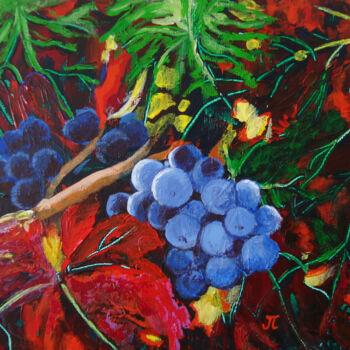 Peinture intitulée "Raisins bleus feuil…" par Jean Cariot, Œuvre d'art originale, Acrylique