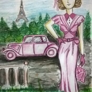 Painting titled "Girl pink" by Jean Carlo Pereira, Original Artwork, Watercolor