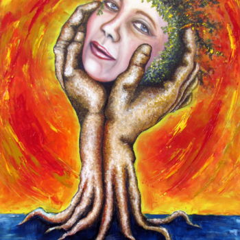 Pittura intitolato "" l'arbre de vie "" da Jicé B., Opera d'arte originale, Olio