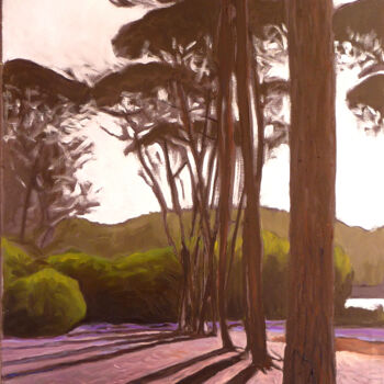 Peinture intitulée "pinède plage d'Arge…" par Jean-Charles Dutelle, Œuvre d'art originale, Huile Monté sur Châssis en bois
