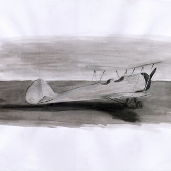Pintura titulada "Avion Biplan" por Jean-Charles Hecquet, Obra de arte original, Acuarela