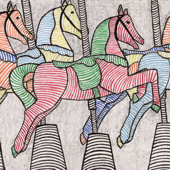 Disegno intitolato "Carrousel" da Jean-Charles Hecquet, Opera d'arte originale, Gesso