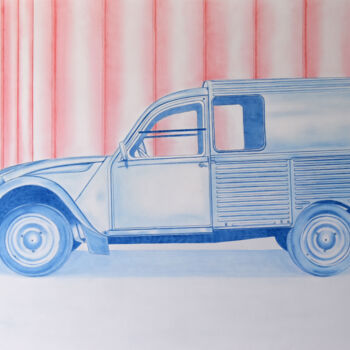 Drawing titled "2CV Camionnette" by Jean-Charles Hecquet, Original Artwork, Pencil