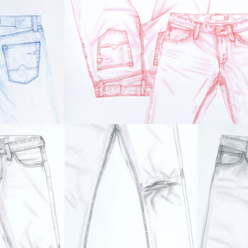 Drawing titled "Jeans Composition" by Jean-Charles Hecquet, Original Artwork, Pencil