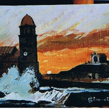 Peinture intitulée "Collioure , le soir" par Jean Chauvet, Œuvre d'art originale, Huile