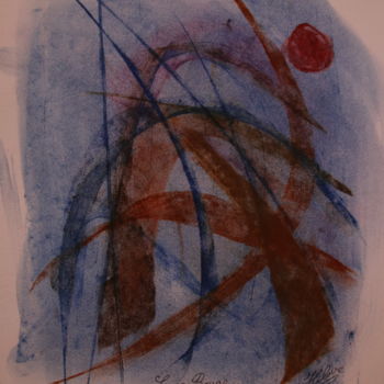 Painting titled "82 / Lune Rouge" by Jean-Christophe Hilaire, Original Artwork, Pastel