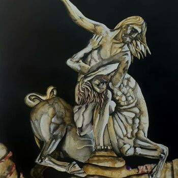 Pintura intitulada "HERCULE ET LE CENTA…" por Jean-Christophe Labrue, Obras de arte originais, Aquarela