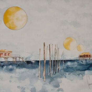 Pintura intitulada "LES CABANES TCHANQU…" por Jean-Christophe Labrue, Obras de arte originais, Aquarela