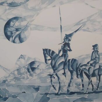 Pintura intitulada "DON QUICHOTE ET SAN…" por Jean-Christophe Labrue, Obras de arte originais, Aquarela