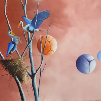 제목이 "The winged couple"인 미술작품 Jean-Christophe Labrue로, 원작, 아크릴