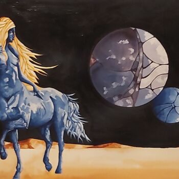 Peinture intitulée "Centauresse blue" par Jean-Christophe Labrue, Œuvre d'art originale, Aquarelle