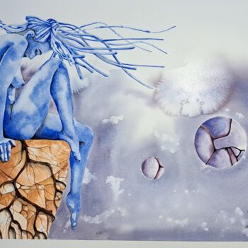 Malarstwo zatytułowany „Songe bleue” autorstwa Jean-Christophe Labrue, Oryginalna praca, Akwarela