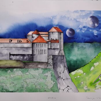 「The castel from Joux」というタイトルの絵画 Jean-Christophe Labrueによって, オリジナルのアートワーク, 水彩画