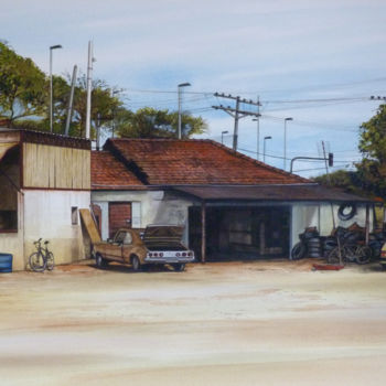 Malerei mit dem Titel "Garage à Rio de Jan…" von Jean-Christophe Latger, Original-Kunstwerk, Aquarell