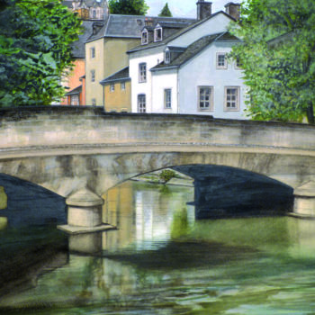 Malerei mit dem Titel "L'Alzette à Luxembo…" von Jean-Christophe Latger, Original-Kunstwerk, Aquarell