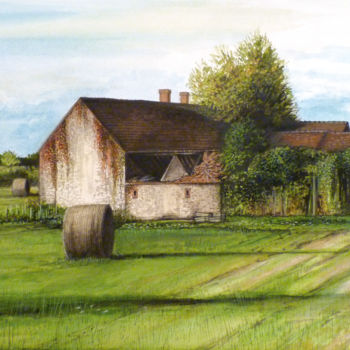 Pintura intitulada "La ferme délabrée.j…" por Jean-Christophe Latger, Obras de arte originais, Aquarela