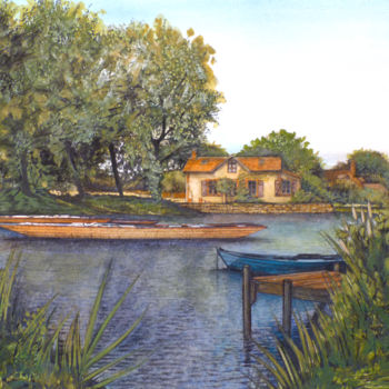 Painting titled "Les barques" by Jean-Christophe Latger, Original Artwork, Watercolor