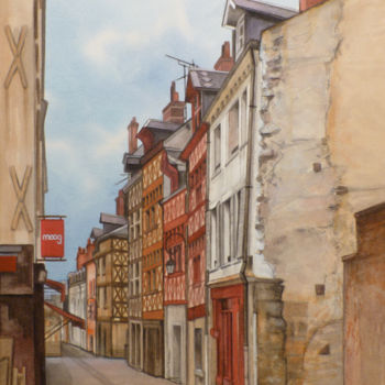 Malerei mit dem Titel "Le vieil Orléans" von Jean-Christophe Latger, Original-Kunstwerk, Aquarell