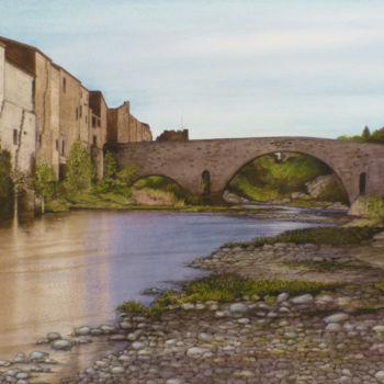 Pintura intitulada "Lagrasse-Le Pont-Vi…" por Jean-Christophe Latger, Obras de arte originais, Aquarela