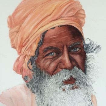 Malarstwo zatytułowany „Sadhu indien” autorstwa Jean-Claude Beaumesnil, Oryginalna praca, Akwarela