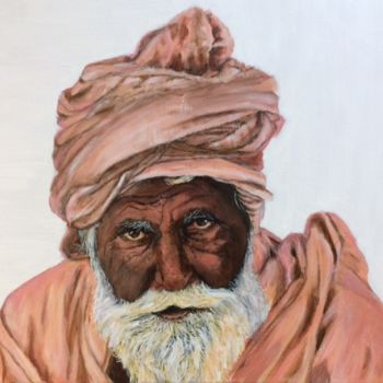 Peinture intitulée "Sadhu au regard pro…" par Jean-Claude Beaumesnil, Œuvre d'art originale, Acrylique