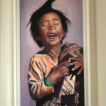 Schilderij getiteld "Eclat de rire népal…" door Jean-Claude Beaumesnil, Origineel Kunstwerk, Olie