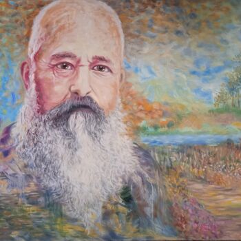 Painting titled "Claude Monet" by Jean-Claude Bemben, Original Artwork, Oil Mounted on Wood Stretcher frame