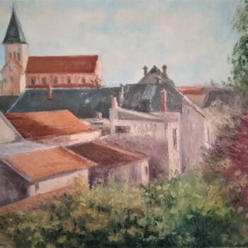 Painting titled "Vue sur Sacy" by Jean-Claude Bemben, Original Artwork, Oil Mounted on Wood Stretcher frame