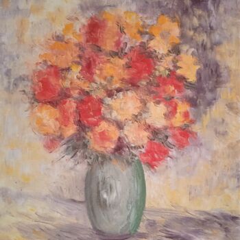 Painting titled "Quelques fleurs" by Jean-Claude Bemben, Original Artwork, Oil Mounted on Wood Stretcher frame