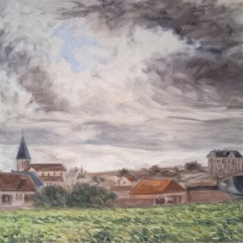 Peinture intitulée "Village de Sacy" par Jean-Claude Bemben, Œuvre d'art originale, Huile Monté sur Châssis en bois