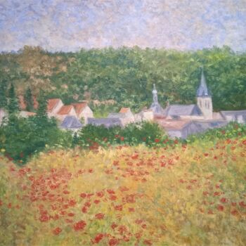 Painting titled "Campagne bordant Vi…" by Jean-Claude Bemben, Original Artwork, Oil Mounted on Wood Stretcher frame