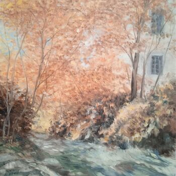 Painting titled "Balade sous les arb…" by Jean-Claude Bemben, Original Artwork, Oil Mounted on Wood Stretcher frame