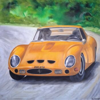Painting titled "La Ferrari GTO en a…" by Jean-Claude Bemben, Original Artwork, Oil Mounted on Wood Stretcher frame