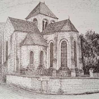 Dibujo titulada "l'Eglise de Villers…" por Jean-Claude Bemben, Obra de arte original, Tinta