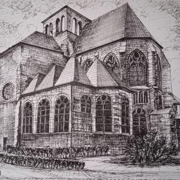 Dessin intitulée "l'Eglise St Jacques…" par Jean-Claude Bemben, Œuvre d'art originale, Encre