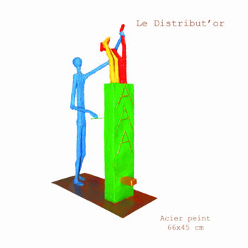 「Le Distribut'Or」というタイトルの彫刻 Jean Claude Causseによって, オリジナルのアートワーク, 金属
