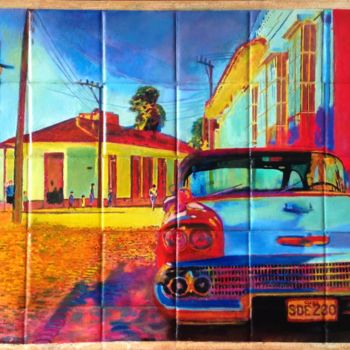 Malerei mit dem Titel "Chromes à Cuba-Azul…" von Jean Claude Colombano, Original-Kunstwerk, Acryl