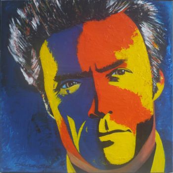 Schilderij getiteld "Clint Eastwood" door Jean Claude Colombano, Origineel Kunstwerk, Acryl