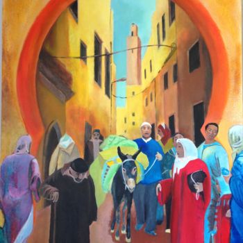 Painting titled "Ruelle à Marrakech 2" by Jean Claude Colombano, Original Artwork, Acrylic