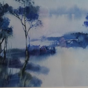 Painting titled "Paysage Monochrome" by Jean-Claude Coustilieres, Original Artwork, Watercolor Mounted on Cardboard