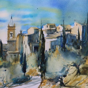 Painting titled "village-de-cortone-…" by Jean-Claude Coustilieres, Original Artwork