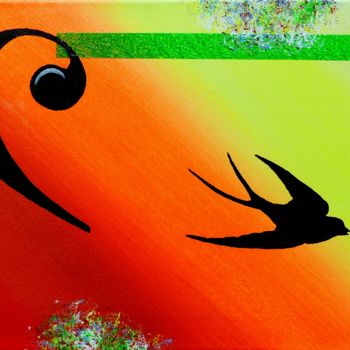 Painting titled "Hirondelle" by Slydes, Original Artwork, Acrylic