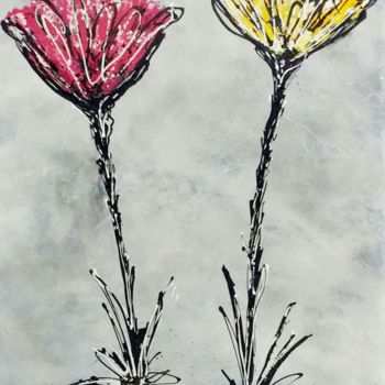 Ζωγραφική με τίτλο "Deux Fleurs" από Jean-Claude Latour, Αυθεντικά έργα τέχνης, Ακρυλικό