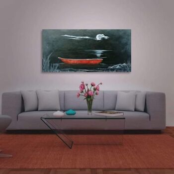 Painting titled "Barque" by Jean-Claude Latour, Original Artwork, Acrylic Mounted on Wood Stretcher frame