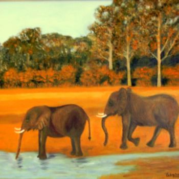 Malarstwo zatytułowany „les eléphants dans…” autorstwa Lebreton-Hays, Oryginalna praca, Olej