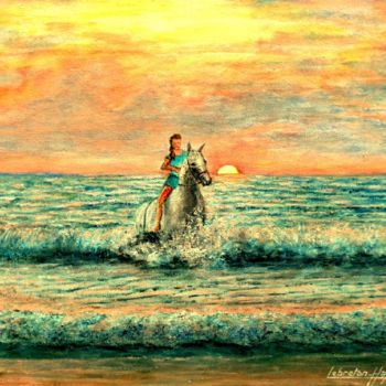Картина под названием "la-mer et la cavali…" - Lebreton-Hays, Подлинное произведение искусства, Акрил