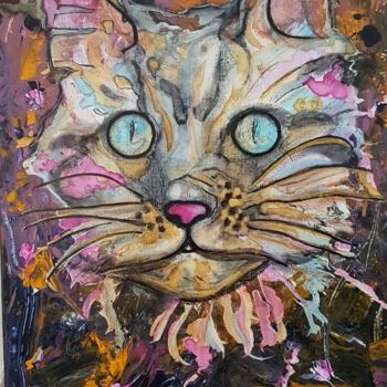 Painting titled "Le chat" by Jean Claude Michel, Original Artwork, Acrylic Mounted on Wood Stretcher frame